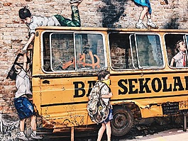 总线,学校,孩子们