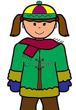 女孩,卡通,冬天