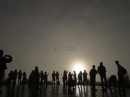 日出,人群,逆光