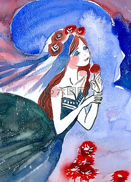 新娘,水彩,漂亮的女人