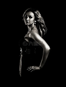 女孩,黑色和白色,美