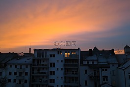 日落,晚上,院