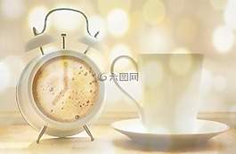 闹钟,咖啡杯,咖啡