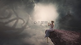 雾,晚上,景观