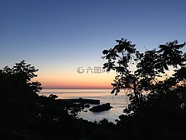 海,景观,晚上