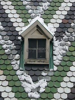 雪,屋顶,冬天