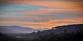 日出,森林,小山