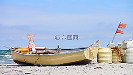 海滩,引导,渔船