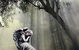 天使,雕塑,天使图