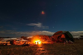 生活在大自然,星空,篝火