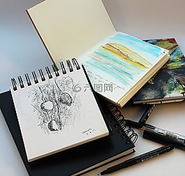素描,绘制,素描本