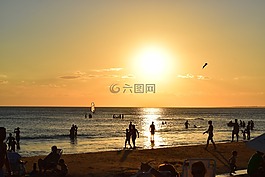 日落,红太阳,人