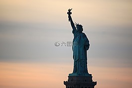 纽约,自由女神像,日落