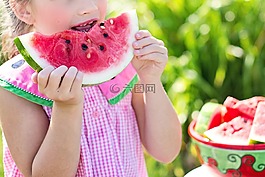 西瓜,夏天,小女孩吃西瓜
