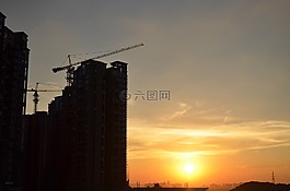 夕阳,晚霞,楼宇