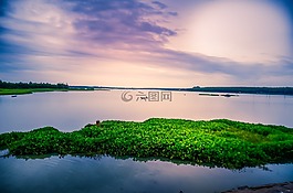 日落,江,农村