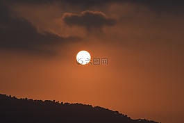 日落,山景,小山