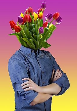 男子,花束,礼物