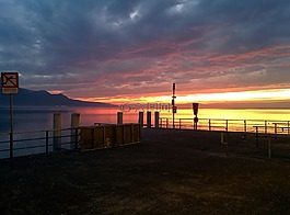 日落,沃韦,日内瓦湖
