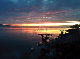 日落,沃韦,日内瓦湖
