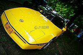 跑车,黄色,车灯