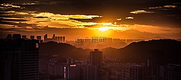 城市,夕阳,广州
