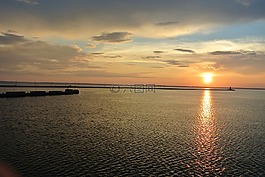 日落,河,但