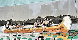 墙上的壁画,本机的印度独木舟,船