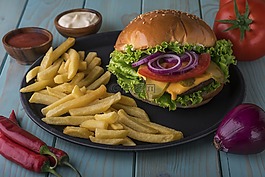 汉堡,美味,新的炸薯条