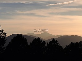 山,日落,深度