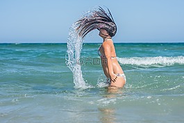 幸福的女孩,海,海滩