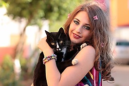 女孩,猫,爱