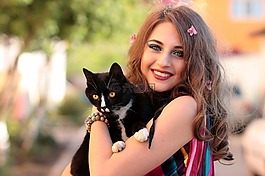 女孩,猫,爱