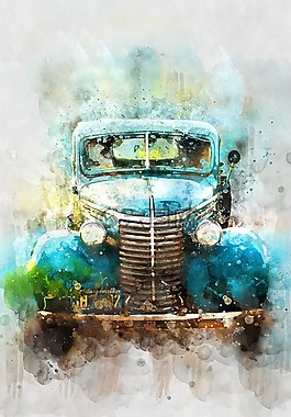车,那辆旧车,水彩