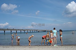 海滩,儿童,太阳