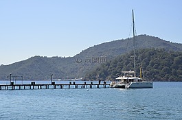 帆,双体船,太阳