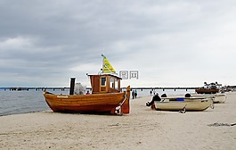 船,驳船,海滩