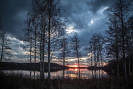 湖景,芬兰,春