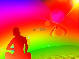 剪影,女子,冥想
