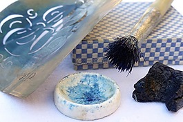 模板,亚麻刺绣,蓝色