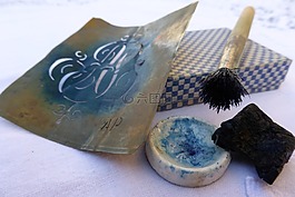 模板,亚麻刺绣,蓝色