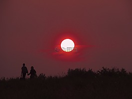 日落,红色,对