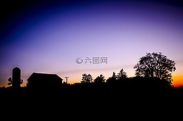 农场,日落的农场,日出