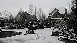 冬天,雪地,木屋