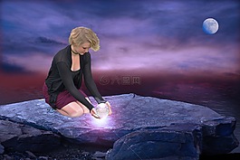 幻想,年轻的女孩,发光的水晶
