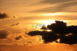 日落,太阳,云