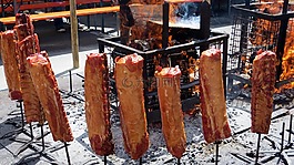 肉,熏猪排,火