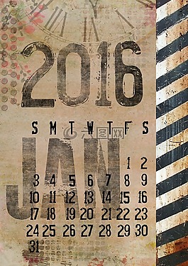 日历,2016,1 月