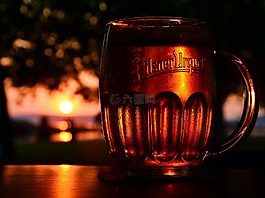 啤酒,罐子里,日落