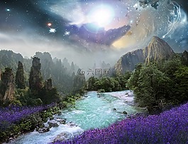 奇幻景观,河,数字